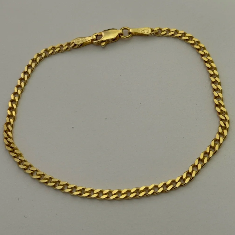 925 Silver 7.5” 3mm bracelet cuban chain 18k yellow gold plated Unisex